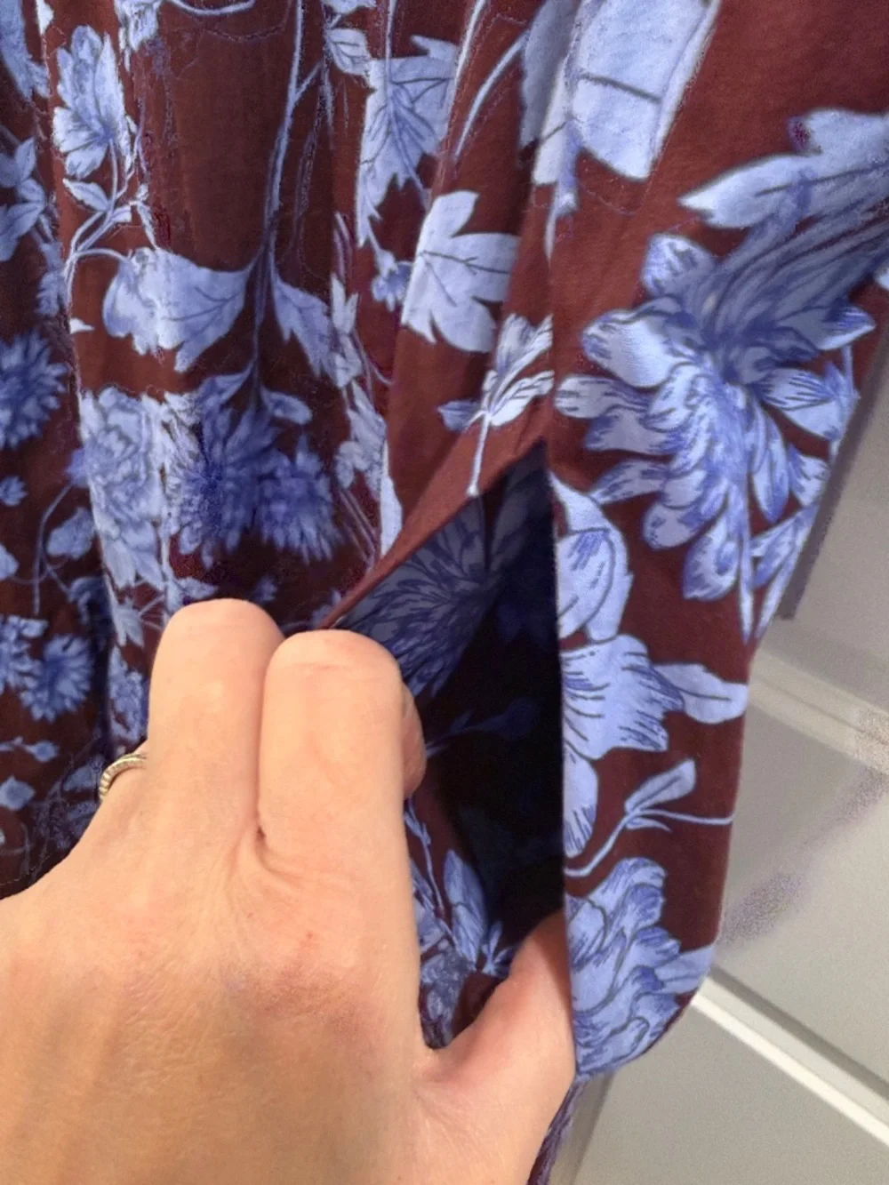 Floral Print Tiered Midi Dress in Blue on Brown - Picture 6 of 7